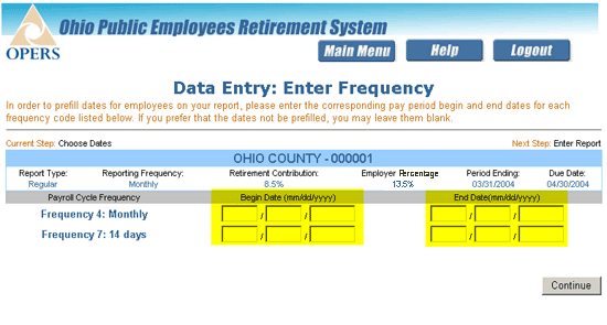 Choose Frequency Dates